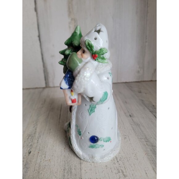White Santa Claus tea light holder mistletoe Father Christmas - Picture 4 of 7